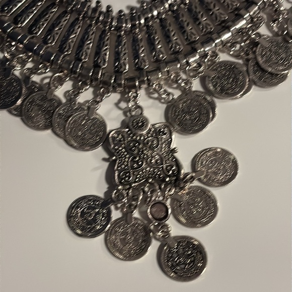 Boho Chic Silver Coin Statement Necklace - Picture 4 of 5